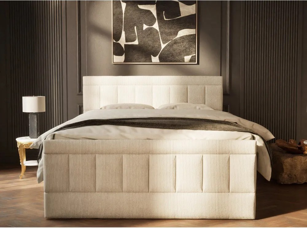 Бежово боксспринг легло 160x200 cm с място за съхранение Caya – Maison de Rêve