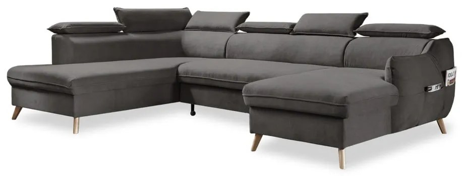 Тъмносив кадифен U-образен ъглов диван (ляв ъгъл) Sweet Harmony - Miuform