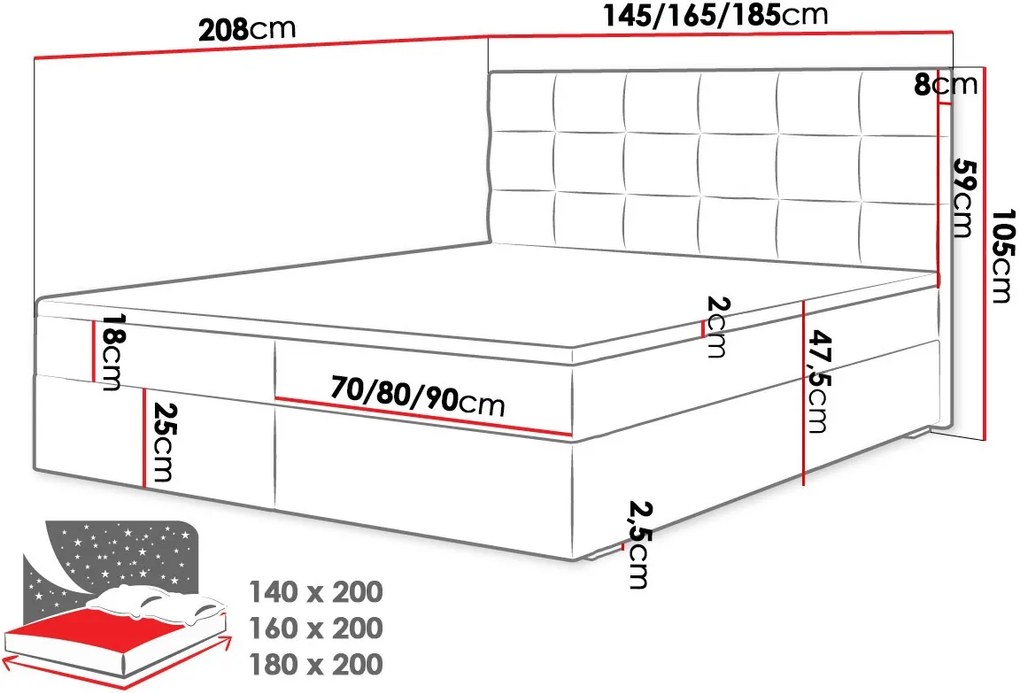 Тапицирано легло Fado II with mattress and topper-Mple-140 x 200