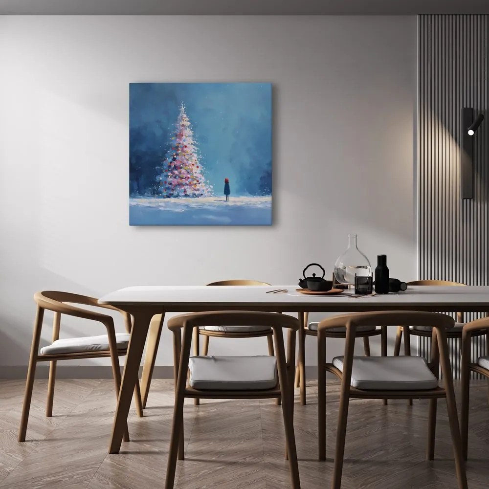 Картина на платно – Зимна приказка с коледно дърво