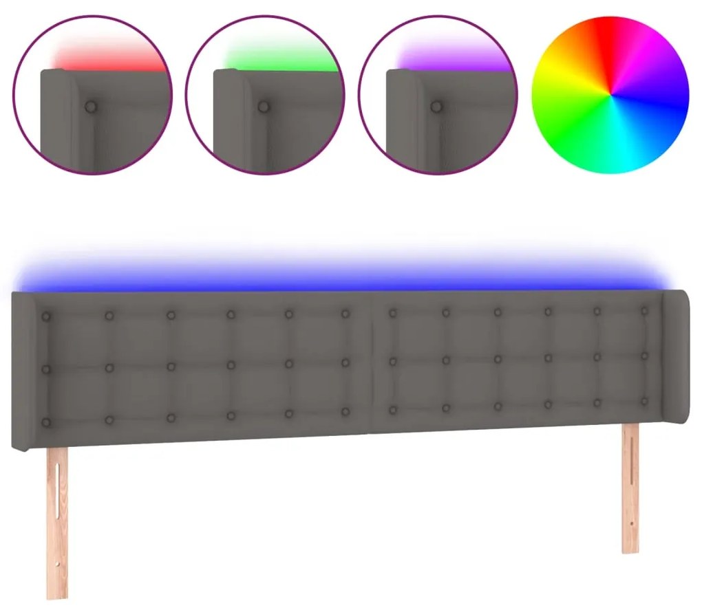 3123336 vidaXL LED горна табла за легло, сива, 163x16x78/88см, изкуствена кожа