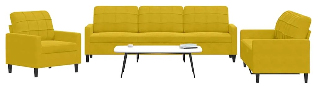 3278437 vidaXL Комплект дивани от 3 части с възглавници, жълт, кадифе