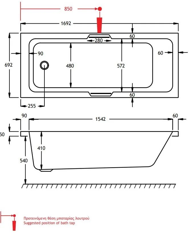 Вана Carron Quantum Integra-170 x 75 cm.-με υδρομασάζ