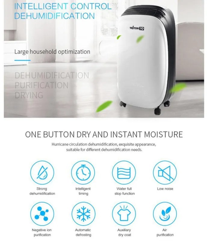 Влагоабсорбатор Attractive TRITON 10, 175W, 1.8 л, 10л/24ч, R290, Таймер, Автоматичен дефрост, Сензор за влажност, Бял/черен