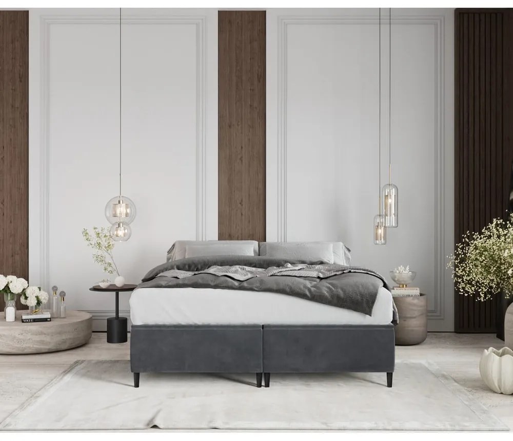 Антрацитно тапицирано двойно легло с място за съхранение 200x200 cm Tate – Maison de Rêve