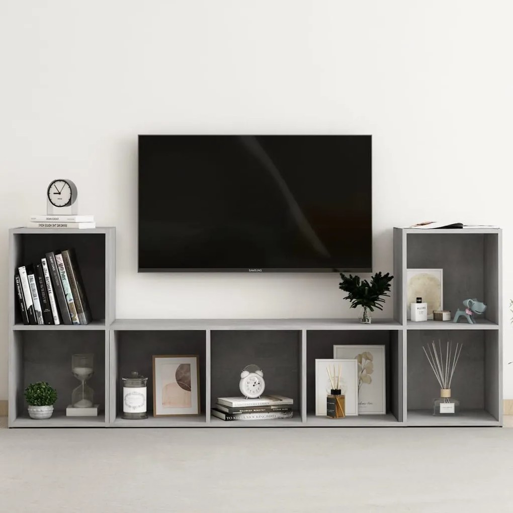 3080019 vidaXL Комплект ТВ шкафове от 3 части, бетонно сив, инженерно дърво