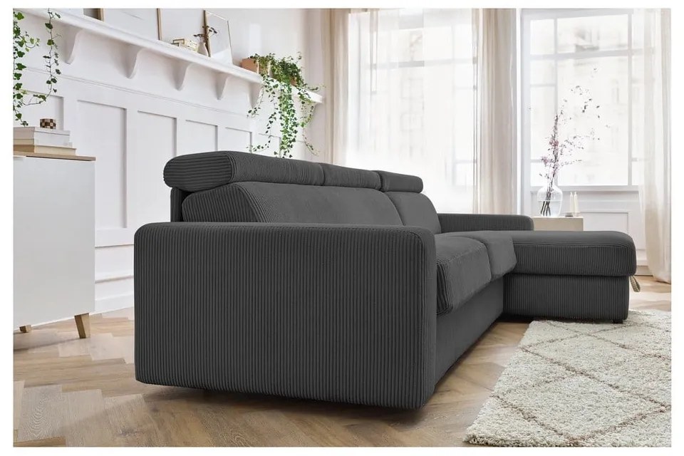 Тъмносив разтегателен ъглов диван от рипсено кадифе (променлив) Monaco – Bobochic Paris