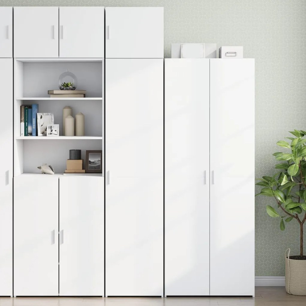 3281287 vidaXL Тесен шкаф за съхранение, бял, 45x42,5x225 см, инженерно дърво