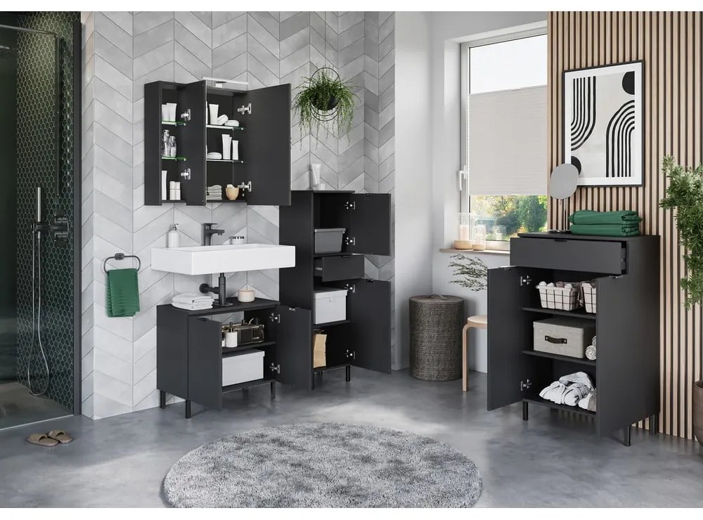 Антрацитен висок шкаф за баня 60x97 cm Arcena – Germania