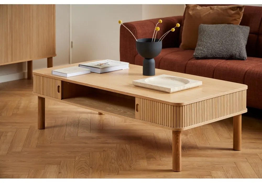 Масичка за кафе от дъб в естествен цвят 70x130 cm Langley – Actona