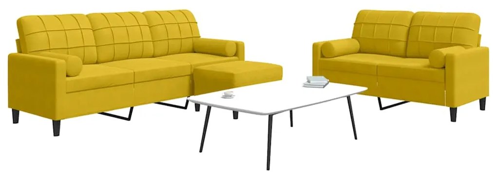 3278427 vidaXL Мека мебел от 3 части с възглавници и болстери жълт кадифе