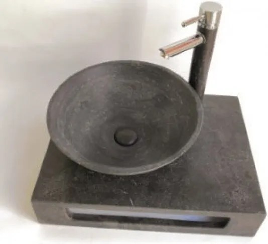 Мивка с плот за баня ICL 5842BL, стенен монтаж, мрамор, син, 65x42x12см