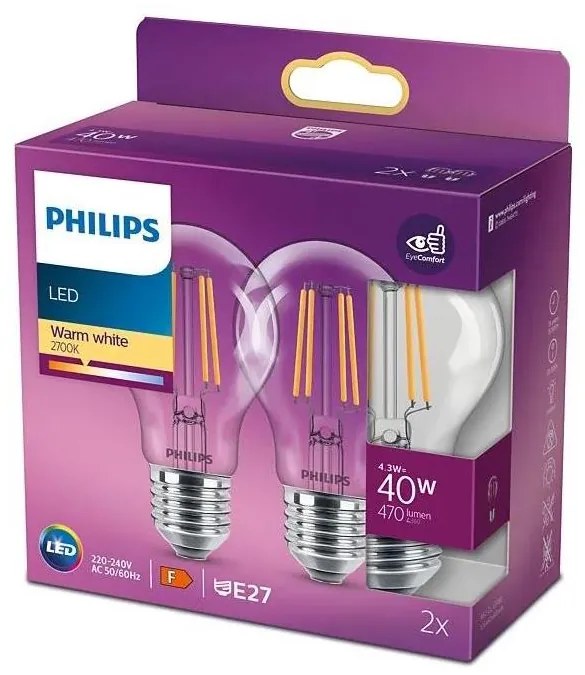К-кт 2бр. LED крушки VINTAGE Philips A60 E27/4,3W/230V 2700K