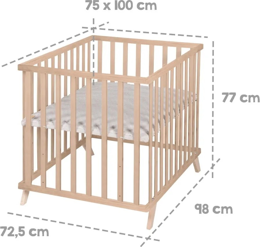 Кошара за игра от масивен бук с регулируема височина 75x100 cm в естествен цвят Lil Planet – Roba