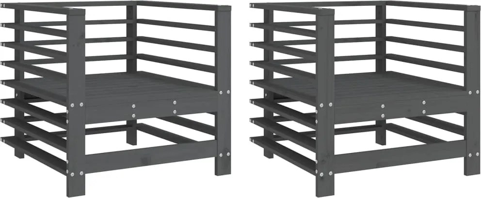 825627 vidaXL Градински столове, 2 бр, сиви, борово дърво масив