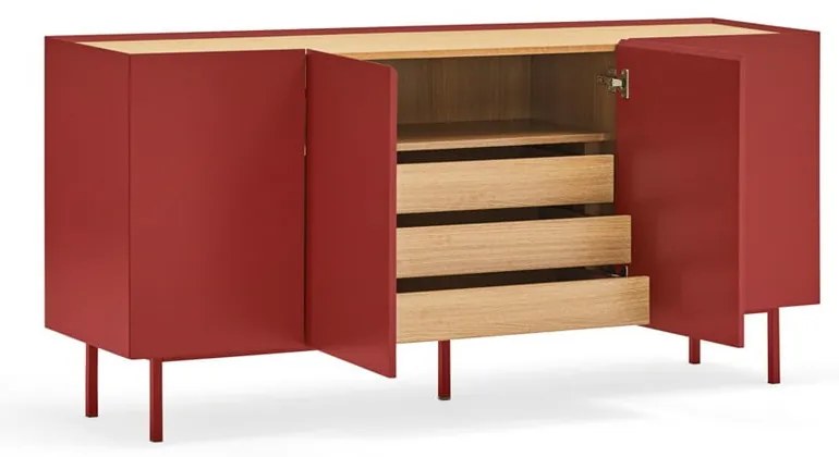 Червен нисък скрин от декор от дъб 165x78 cm Arista – Teulat