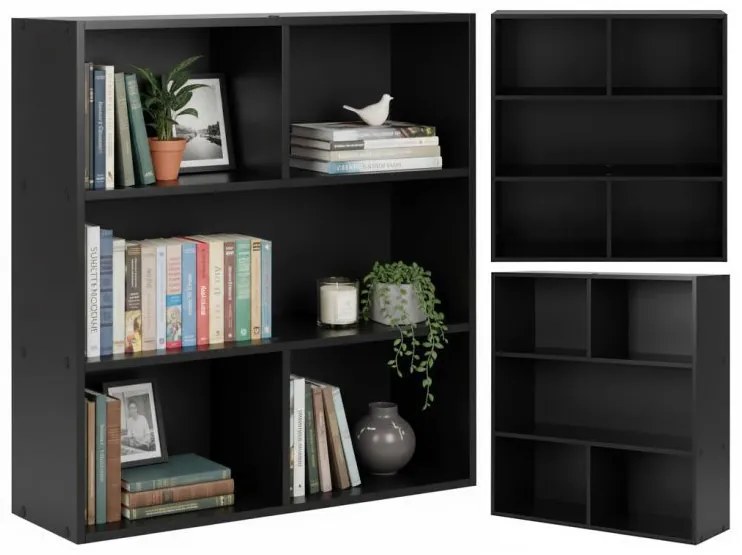 Модерен черен рафт - триетажен рафт за книги, декорации и играчки