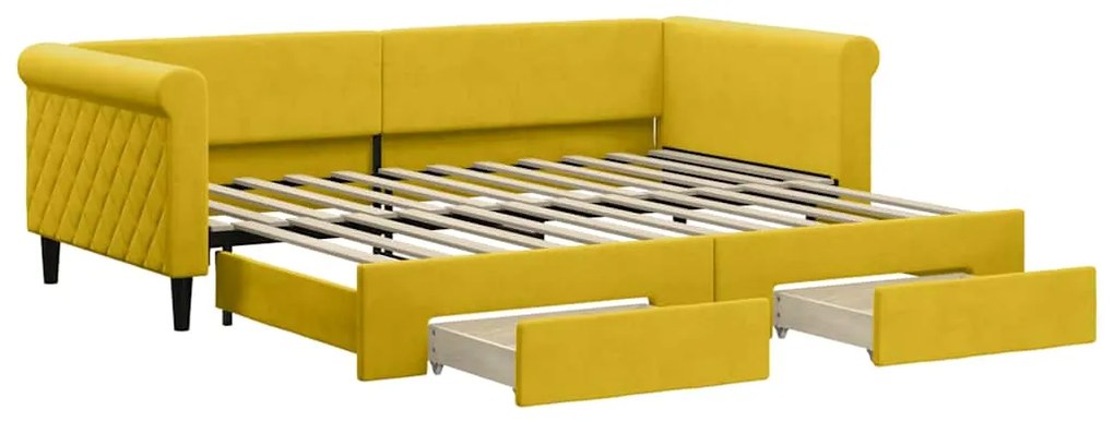 3197824 vidaXL Канапе с изтеглящо легло и чекмеджета жълто 90x200 см кадифе