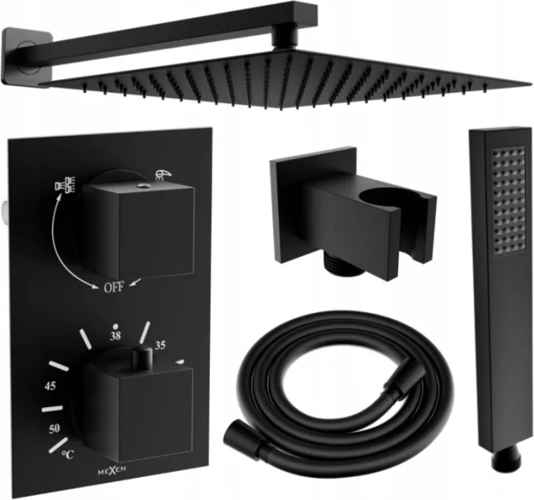 Mexen Cube DR02 вграден душ комплект с дъждовен душ 30 см, черен - 77502DR0230-70