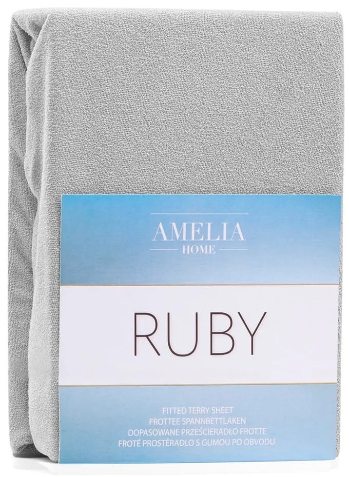 Светлосив еластичен чаршаф от тери 140x200 cm Ruby – Restilo