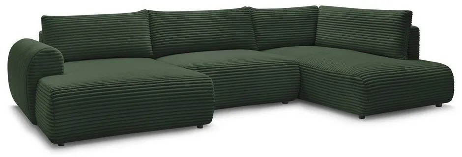 Тъмнозелен разтегателен ъглов диван от рипсено кадифе (ляв ъгъл/"U" форма) Lucien – Bobochic Paris