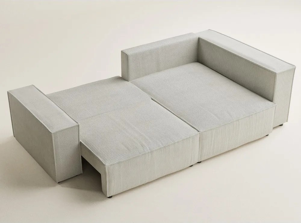 Кремав сгъваем/с място за съхранение ъглов диван от рипсено кадифе (десен ъгъл/L форма) Tonga – Maison de Rêve