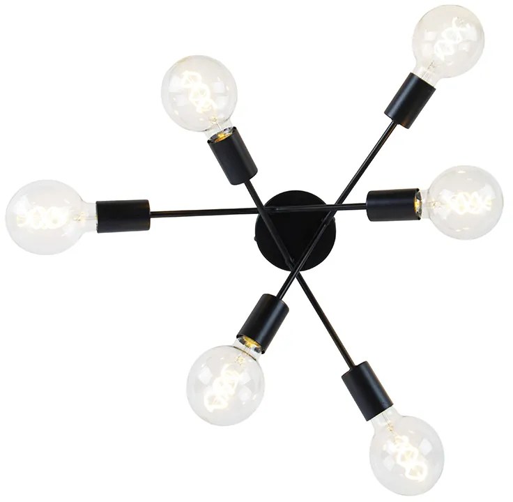 Дизайнерски таванен аплик черен 6-светлина - Sputnik