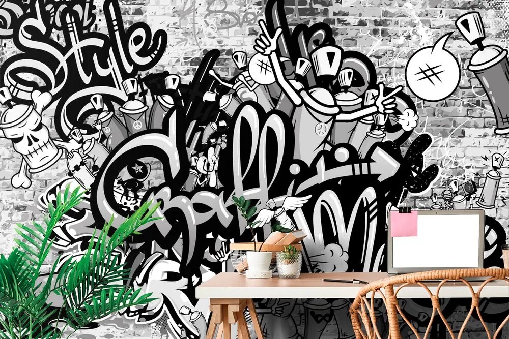 Самозалепващ тапет – Сиви street art графити