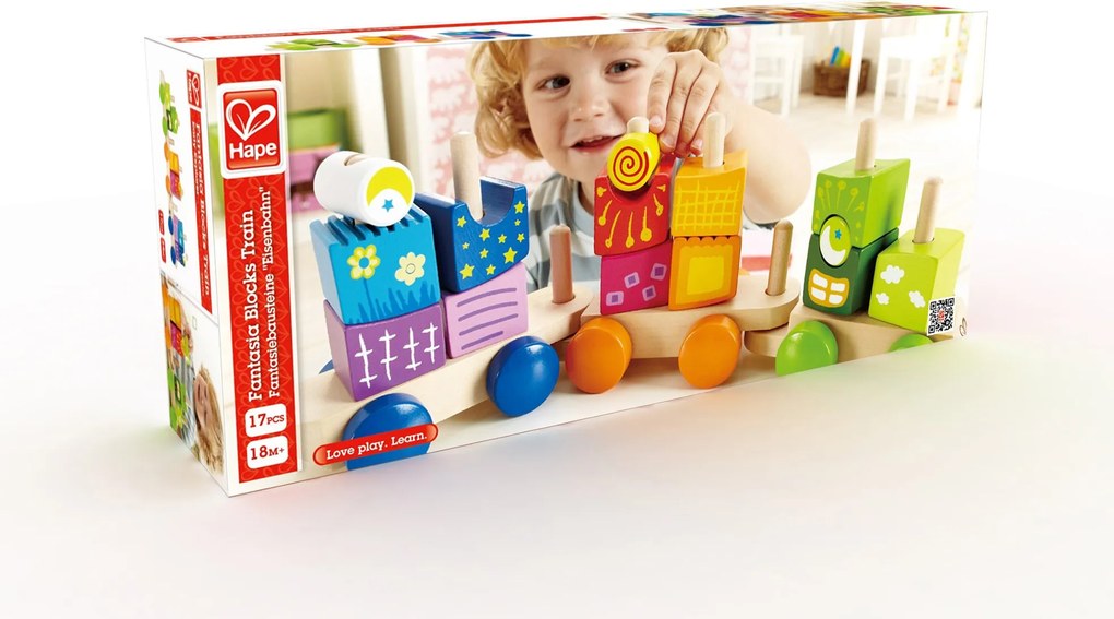 Hape - Разноцветно влакче с дървени кубчета