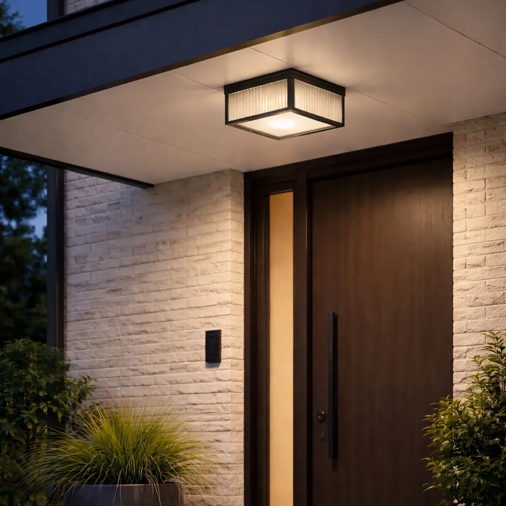 Външна таванна лампа черна с релефно стъкло 2-светлина IP44 - Charlois