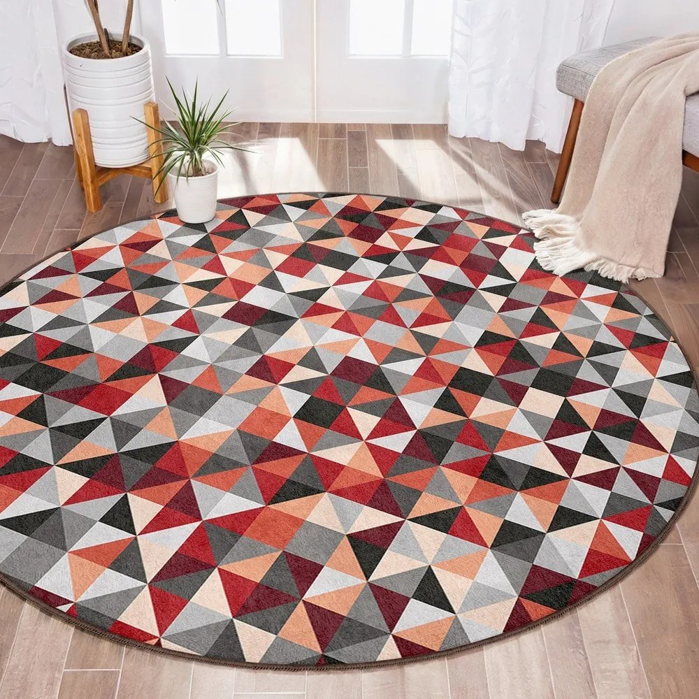 Червено-сив кръгъл килим подходящ за пране ø 100 cm Ignite – Mila Home
