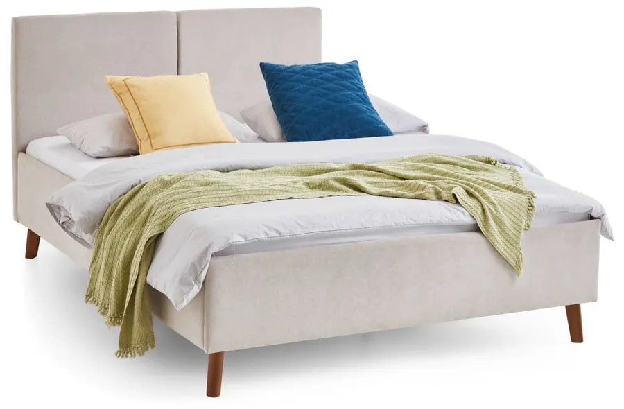 Бежово двойно легло 140x200 cm тапицирано с включена подматрачна рамка Piano – Meise Möbel