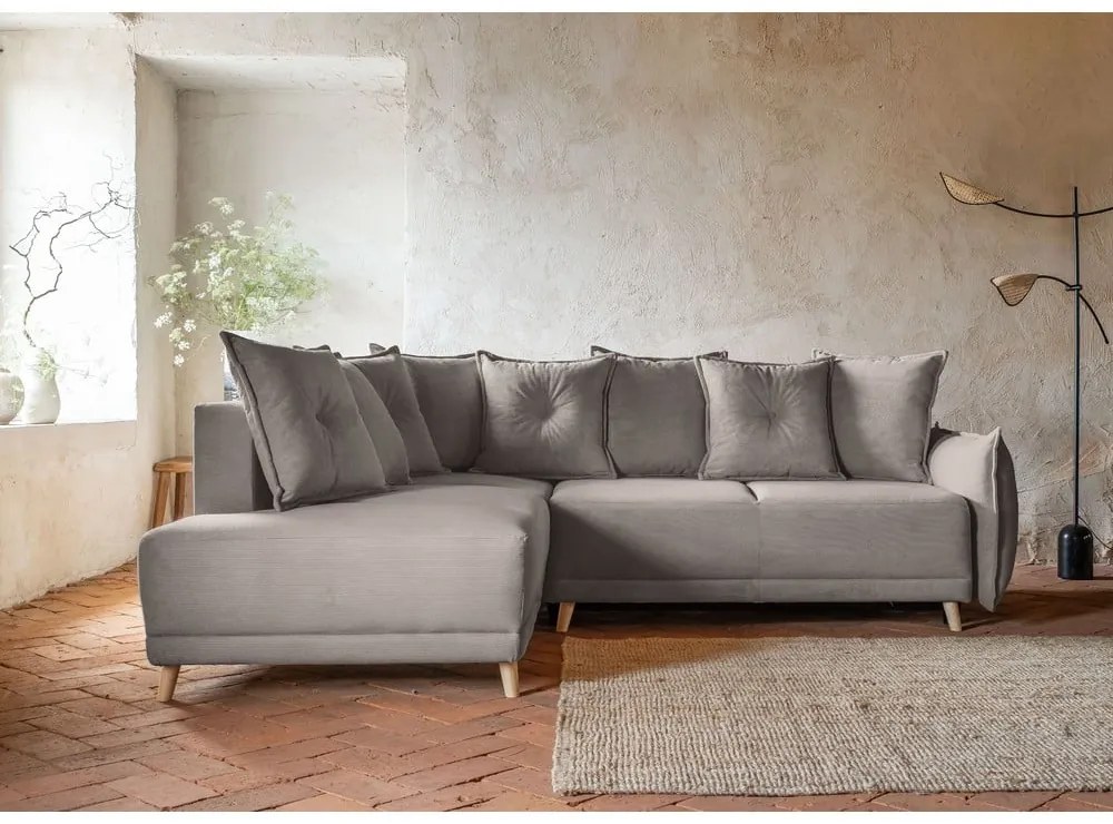 Светлокафяв велурен разтегателен диван (ляв ъгъл) Lazy Lukka - Miuform