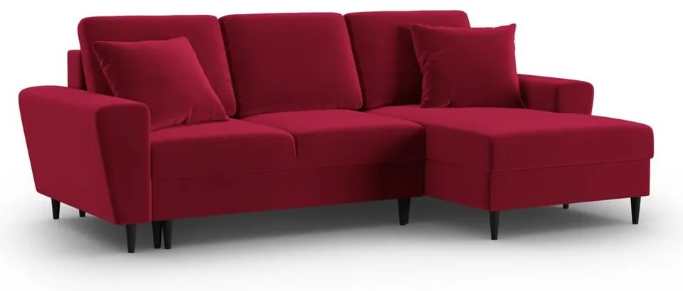 Червен кадифен разтегателен ъглов диван с място за съхранение (десен ъгъл) Kyoto – Cosmopolitan Design