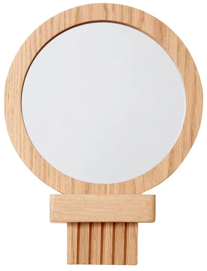 Стенно козметично огледало с дървена рамка ø 14 cm - Hübsch