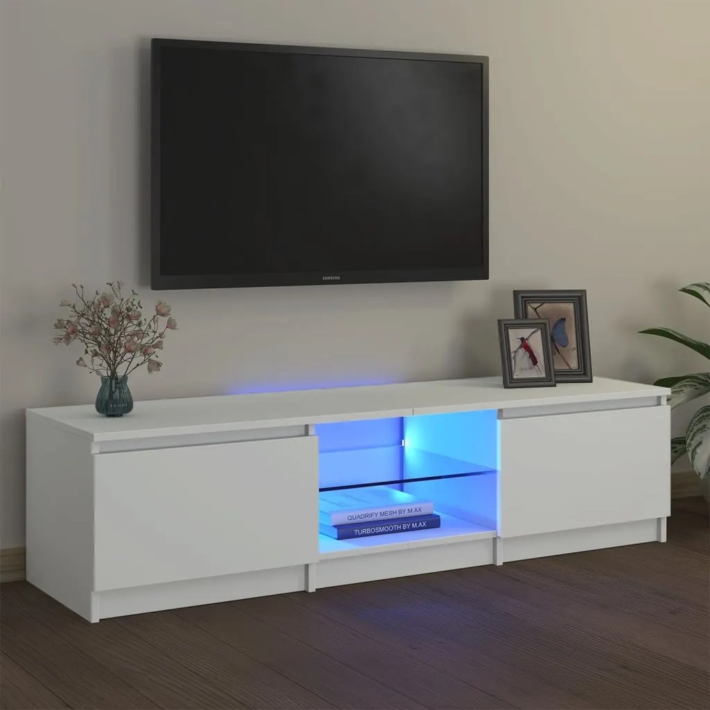 804292 vidaXL ТВ шкаф с LED осветление, бял, 140x40x35,5 см