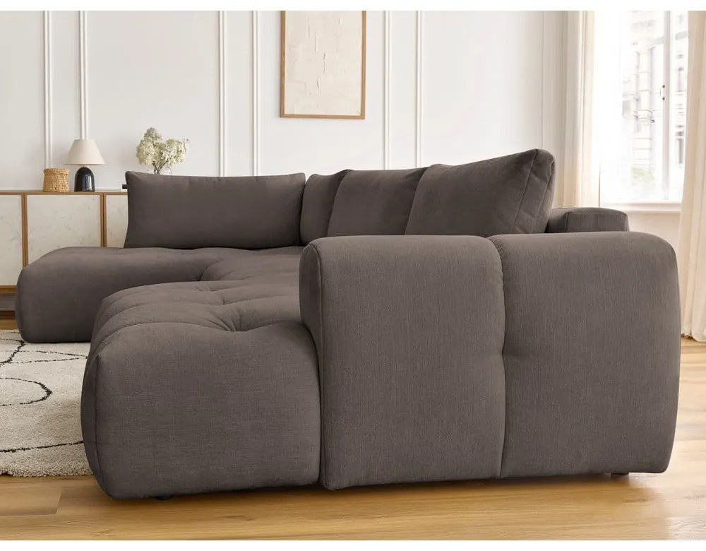 Кафяво-сив сгъваем/с място за съхранение ъглов диван (ляв ъгъл/U форма) Fuji – Bobochic Paris