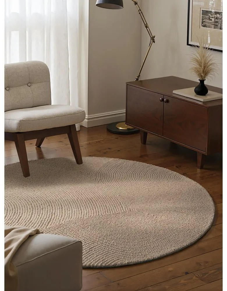 Бежов ръчно изработен вълнен кръгъл килим ø 150 cm Eleni Light Beige – Hanse Home
