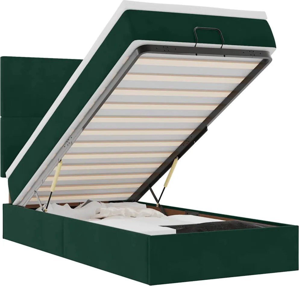 3314219 vidaXL Османска легло с матраци и LED, тъмнозелено, 90x190 см, кадифе