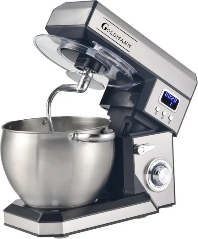 Планетарен миксер Goldmann GM-1115BD, 2200W, 8.5 л, 6 скорости + импулси, Таймер, Иноксова купа, LED, Инокс