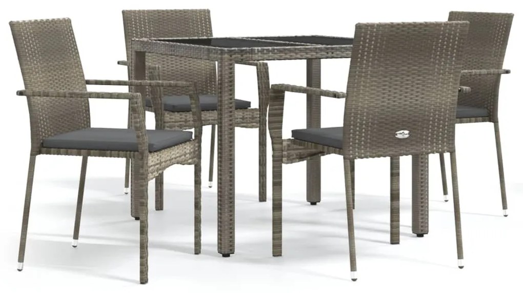 3184982 vidaXL Градински трапезен комплект 5 части с възглавници сив полиратан