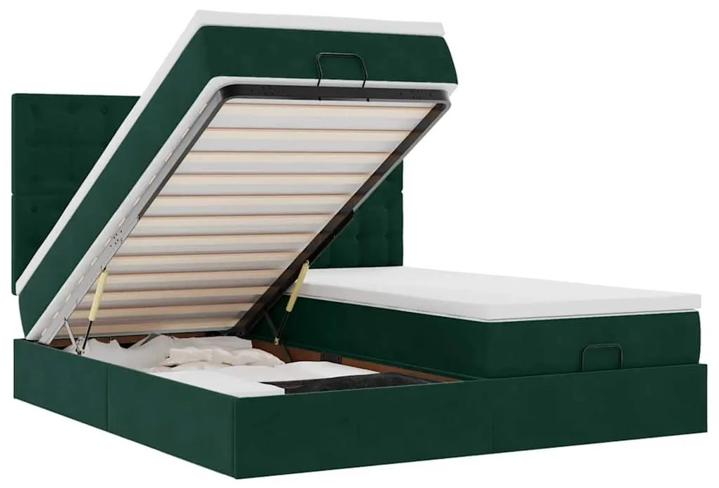 3313817 vidaXL Османска легло с матраци, тъмнозелено, 200x200 см, кадифе