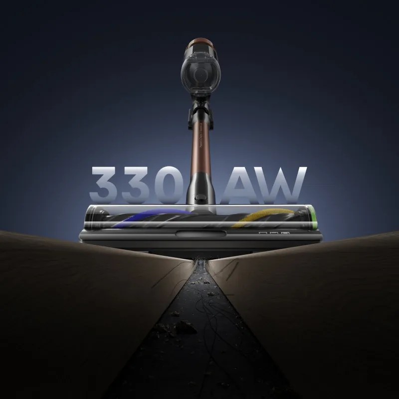 Вертикална прахосмукачка Dreame Essential V30 VVV17B, 880W, 30000 Pa, 90 мин, 0.6 л, HEPA H14, OmniX™ 2.0, Разпознаване на замърсявания, Сгъваема, Черен/бронз