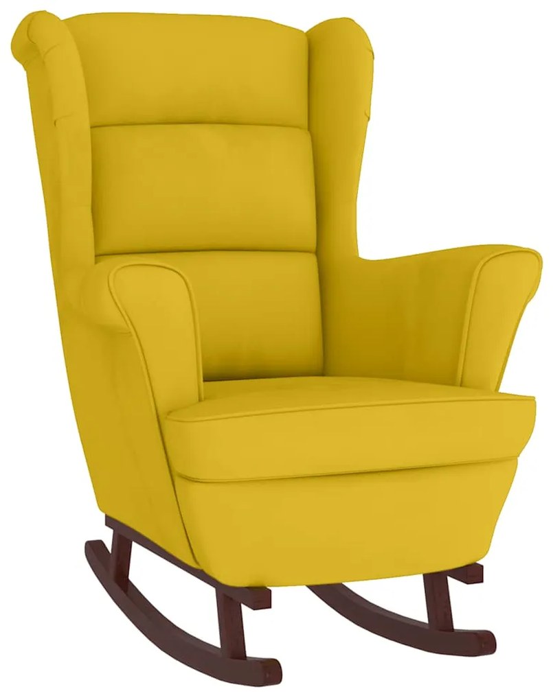329370 vidaXL Люлеещ се стол с облегалка, жълт кадифе и масивно дърво