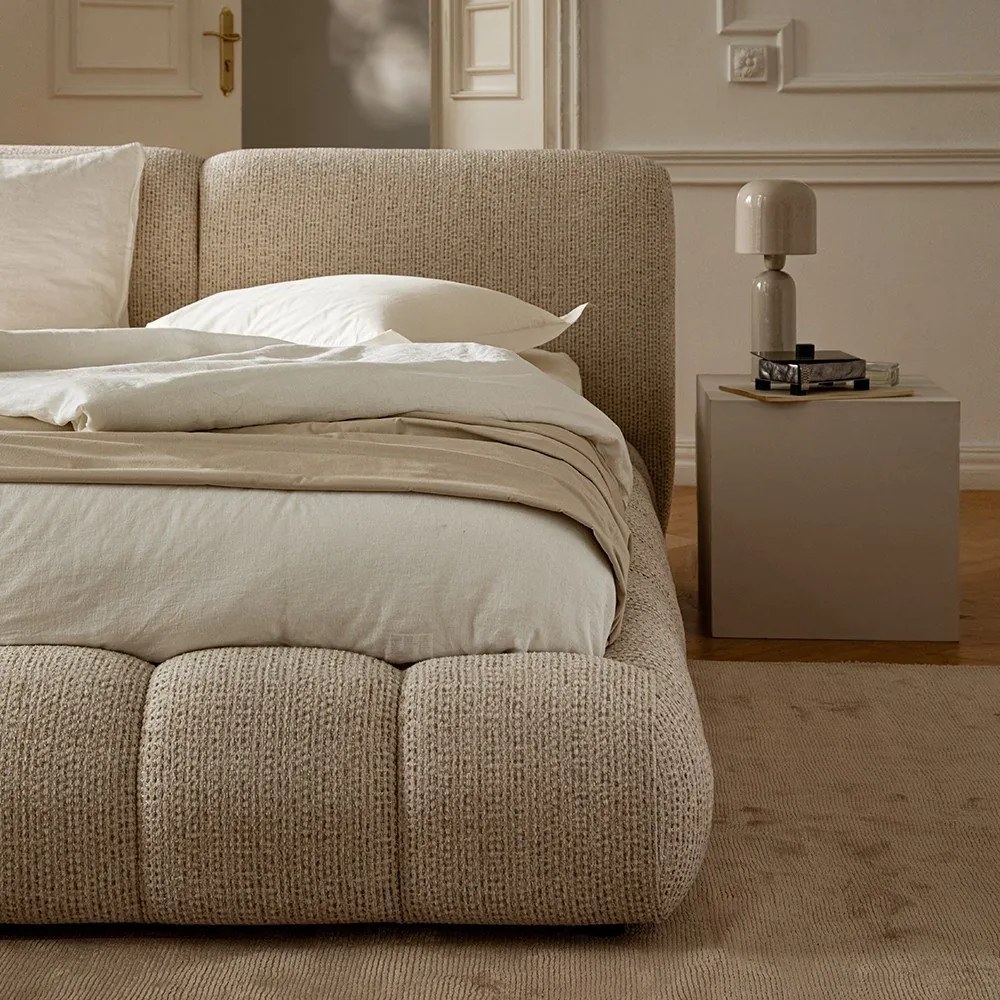 Бежово тапицирано двойно легло с място за съхранение и включена подматрачна рамка 160x200 cm Solange – Micadoni