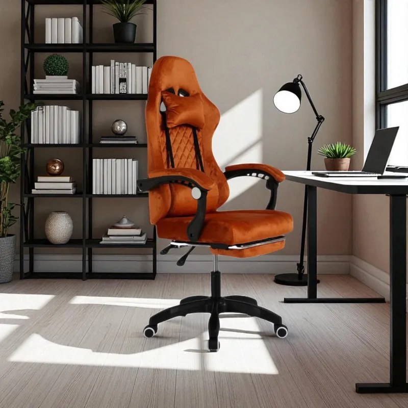 Офис стол с масаж - кафяво кадифе