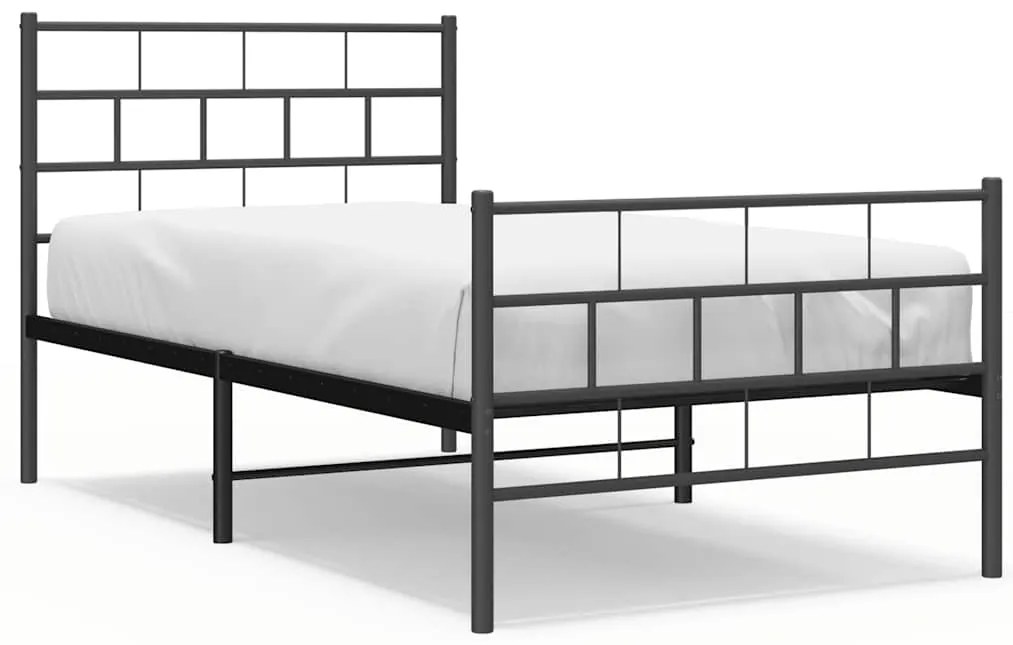 355671 vidaXL Метална рамка за легло с горна и долна табла, черна, 100x190 см