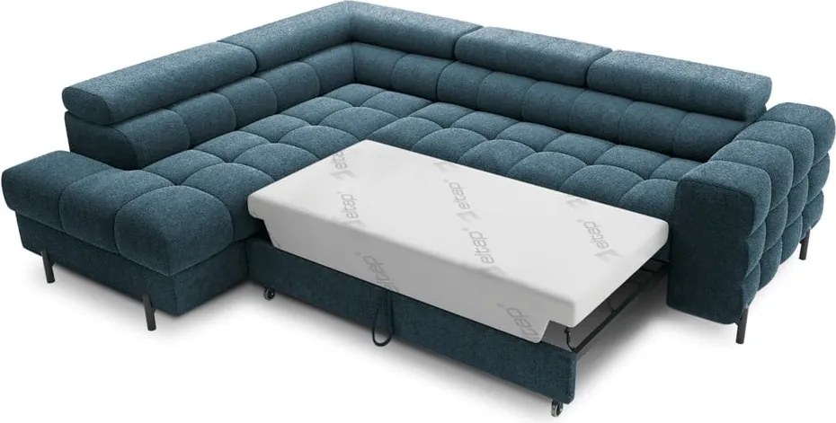 Син разтегателен ъглов диван с място за съхранение от букле (ляв ъгъл L форма) Ferucce – ELTAP