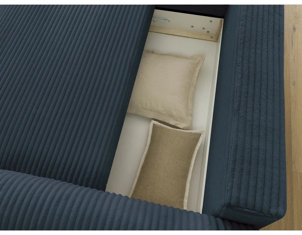 Тъмносин разтегателен ъглов диван от рипсено кадифе (ляв ъгъл) Lucien – Bobochic Paris