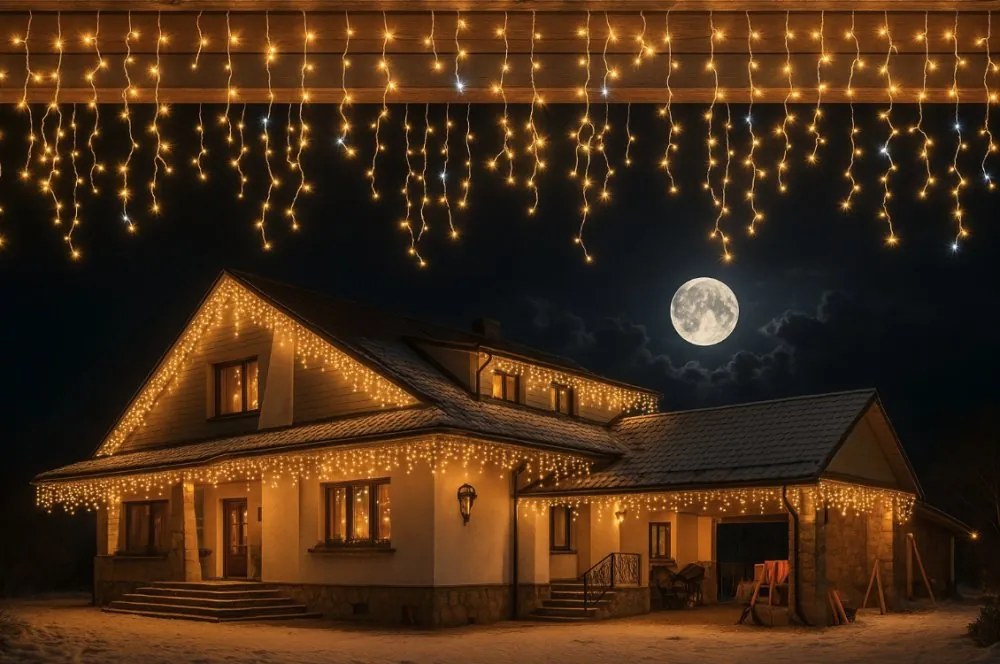 LED коледно външно осветление, топло бяло IP44 500 LED/23m